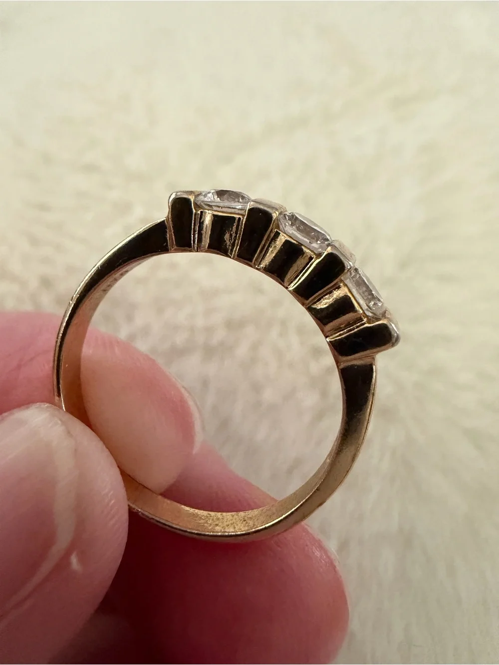 Gold Tone Cubic Zirconia 3-Stone Band Ring - Yellow Gold